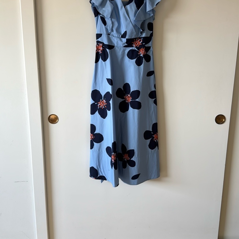 Kate Spade Black and Blue Flutter Sleeve Midi Dress - Picture 5 of 7